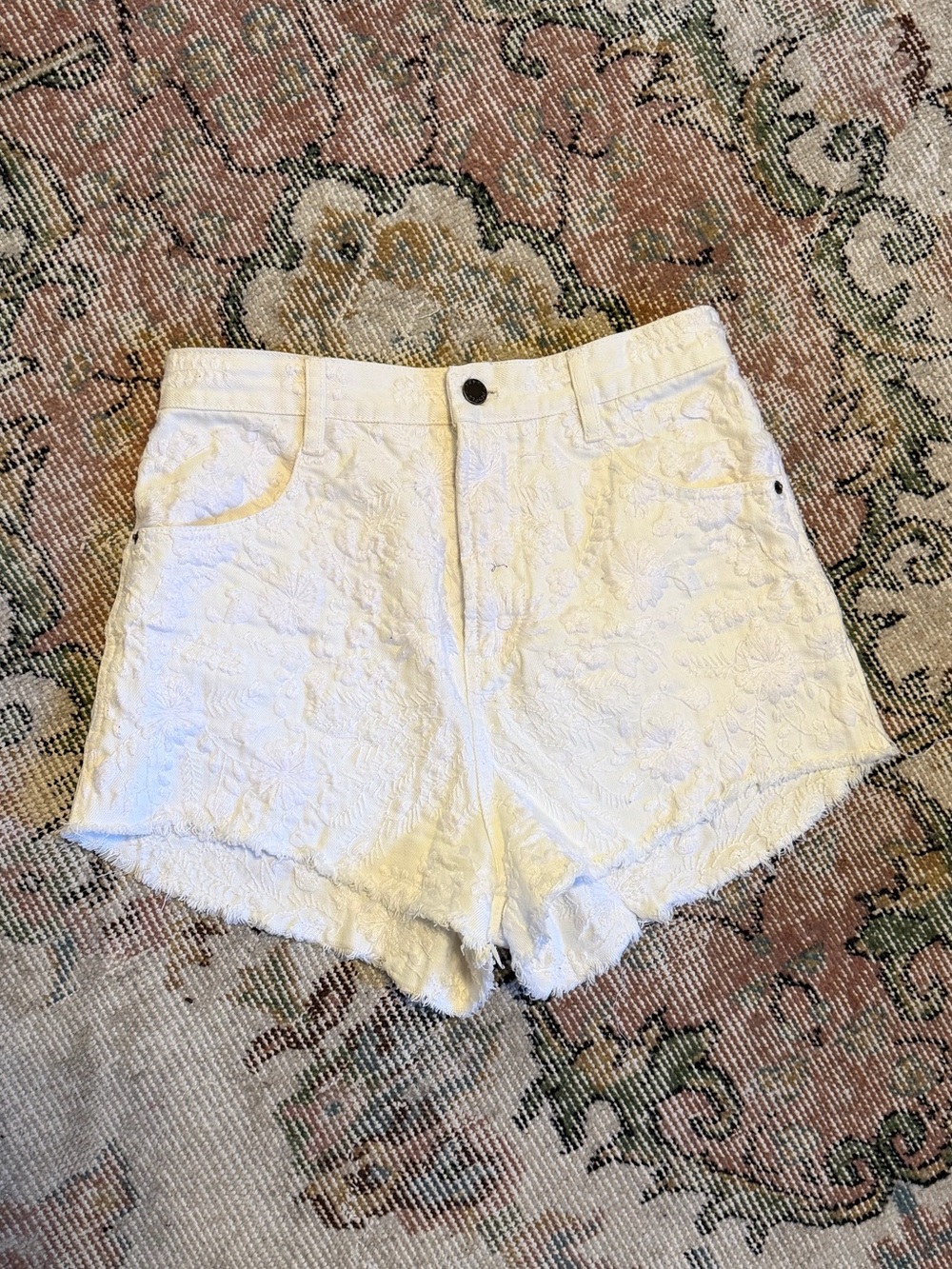 Free People White High-Waist Lace Shorts